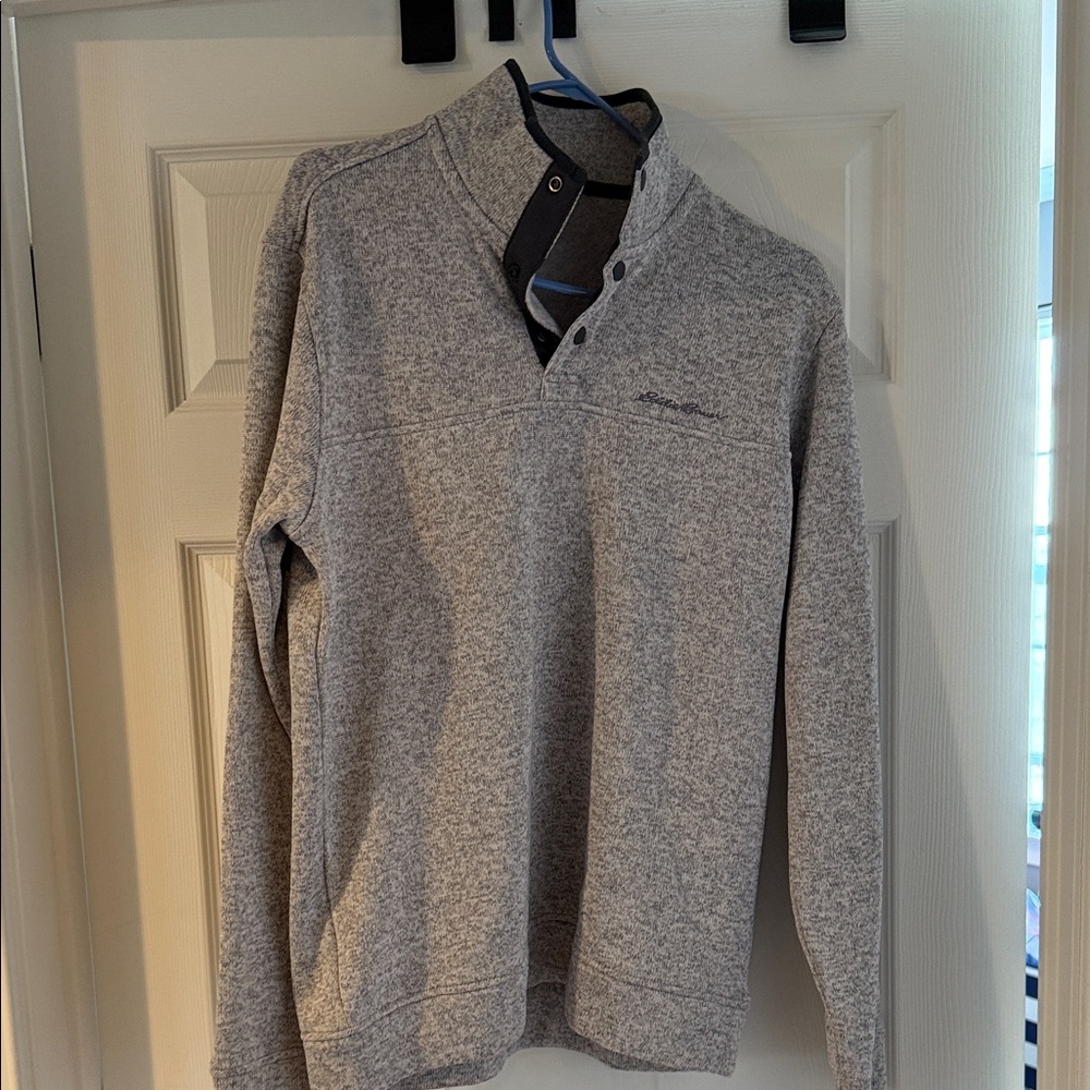 Eddie Bauer Light Gray Zip-Up Quarter-Snap Sweater